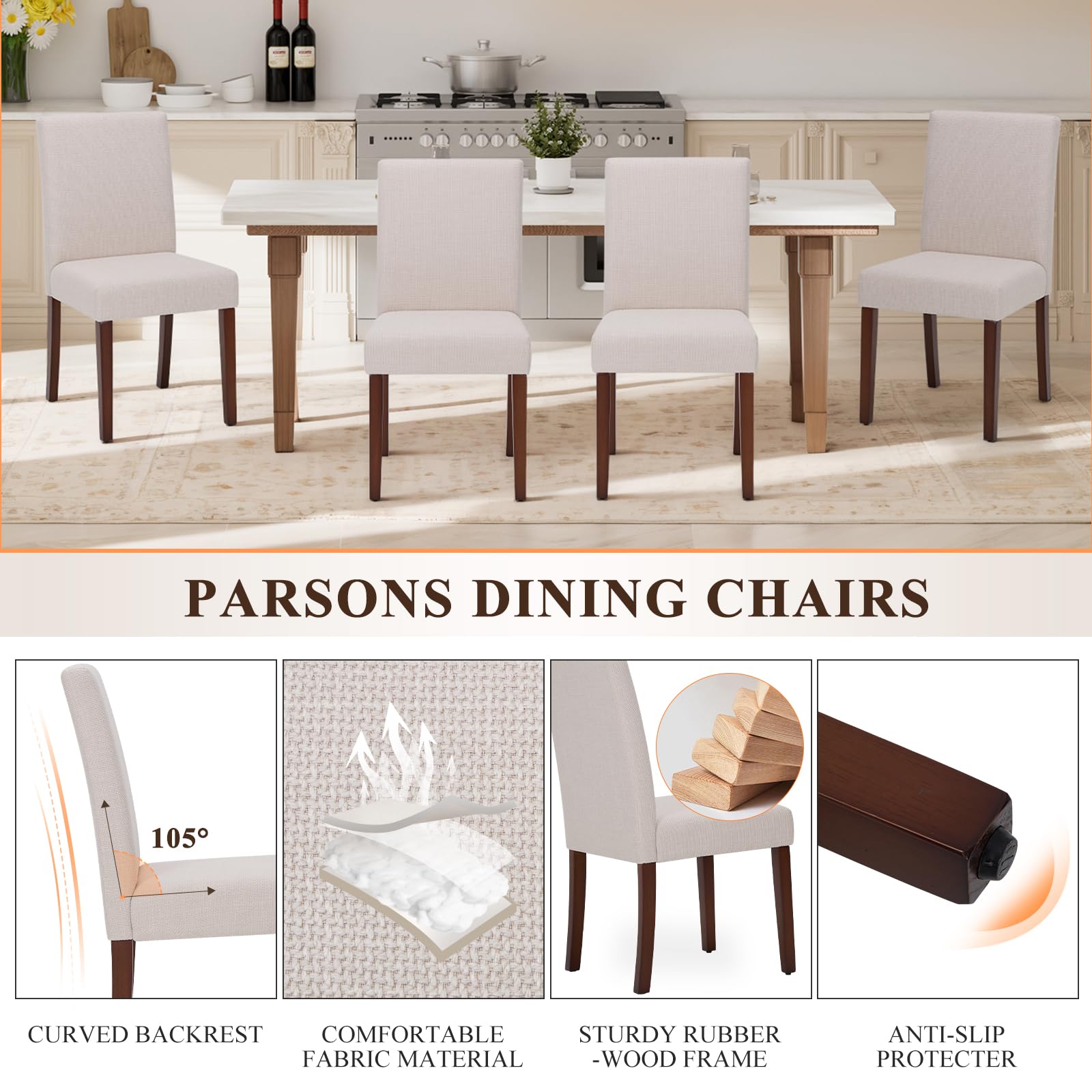 Upholstered Parsons Dining Chairs Set of 4