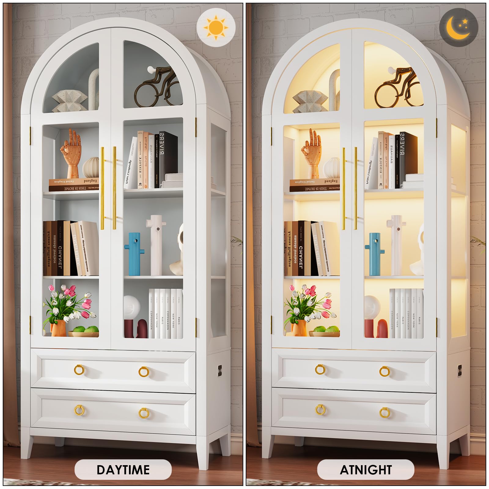 Arched Glass Display Cabinet with LED Lighting