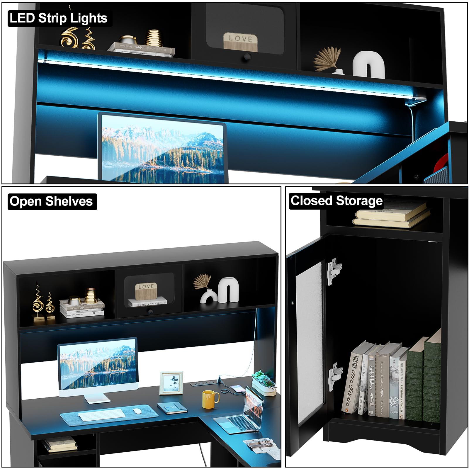 L-Shaped Office Desk with Hutch 60 Inch