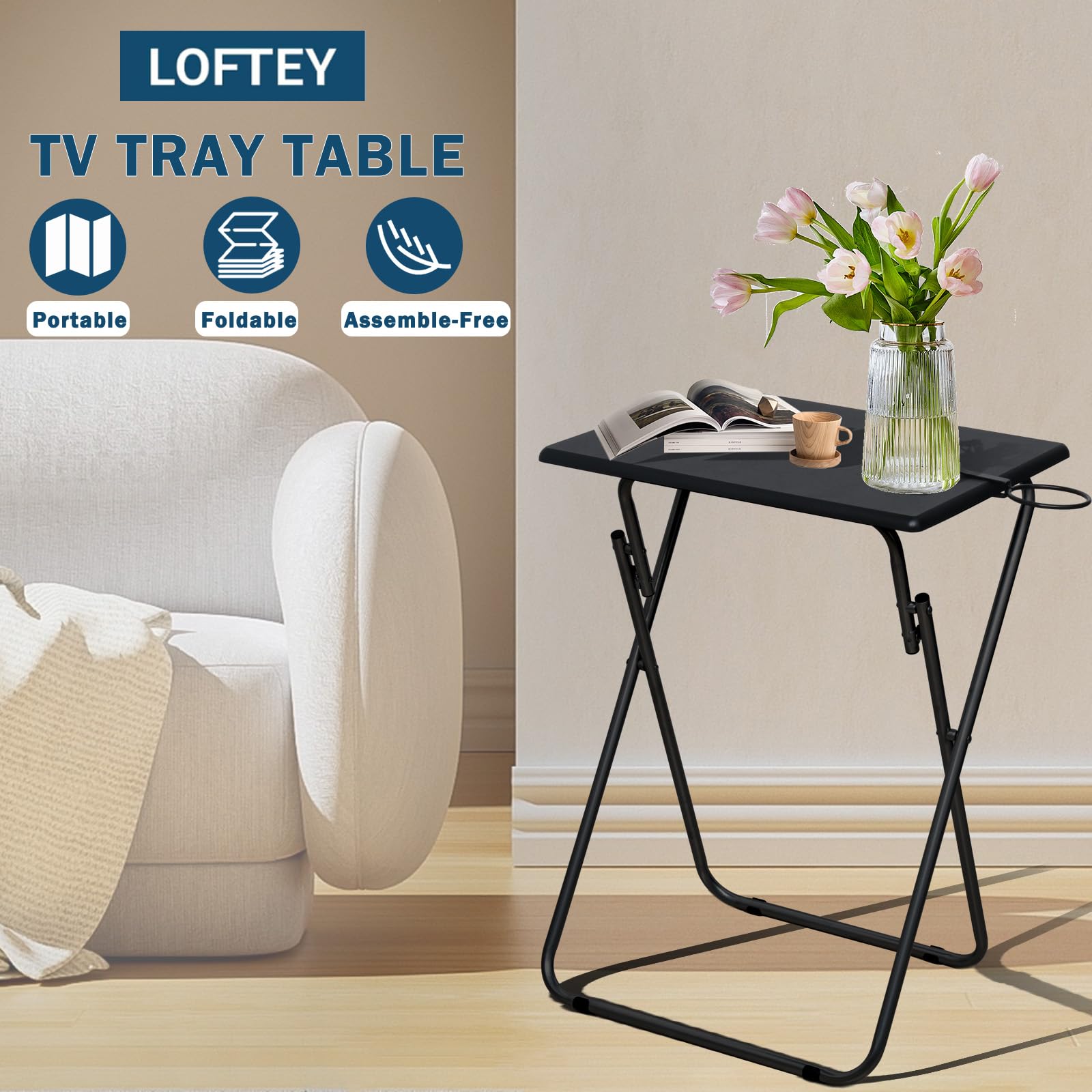 TV Trays Set of 4 Folding Dinner Tables for Living Room