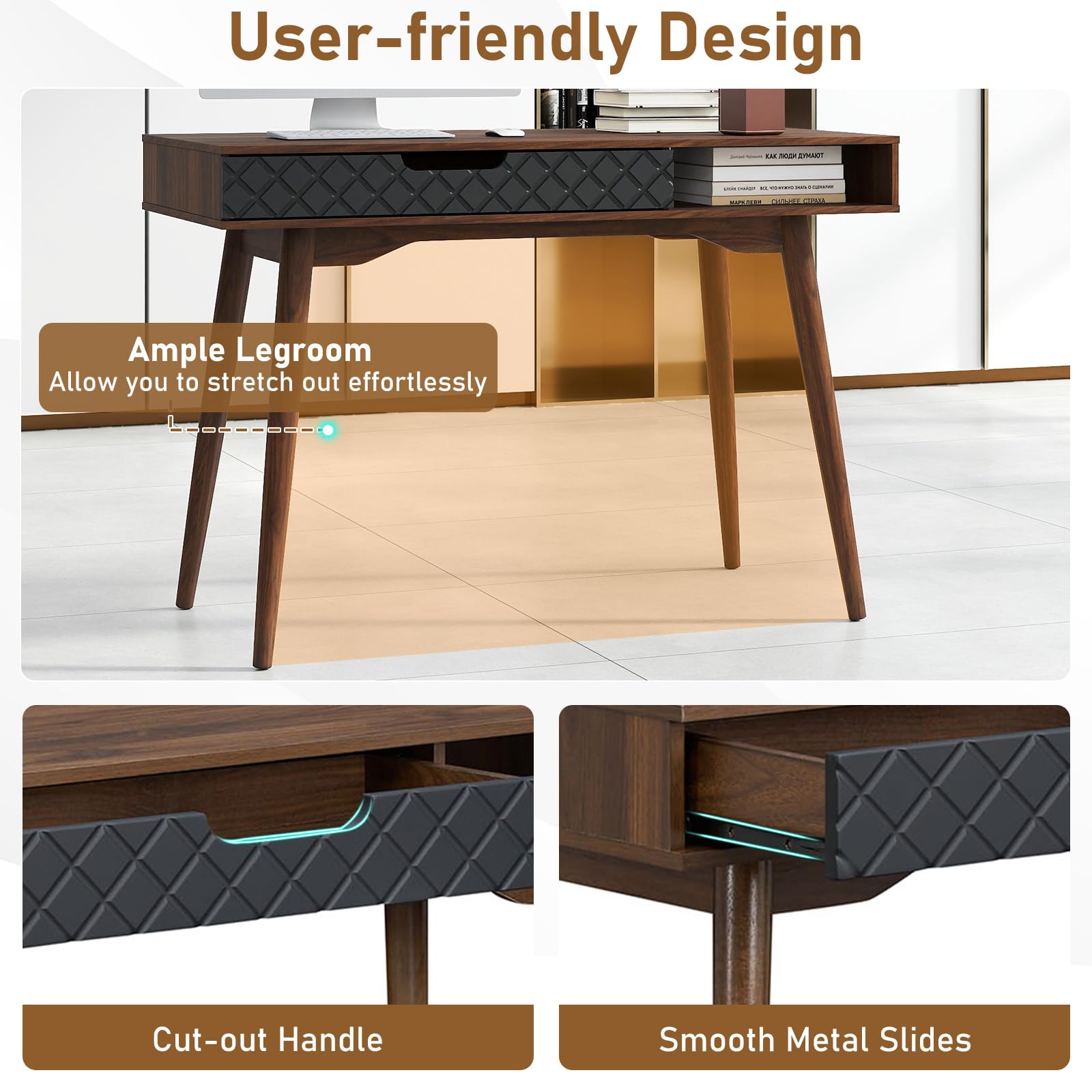 Mid-Century Modern Computer Desk with Drawer