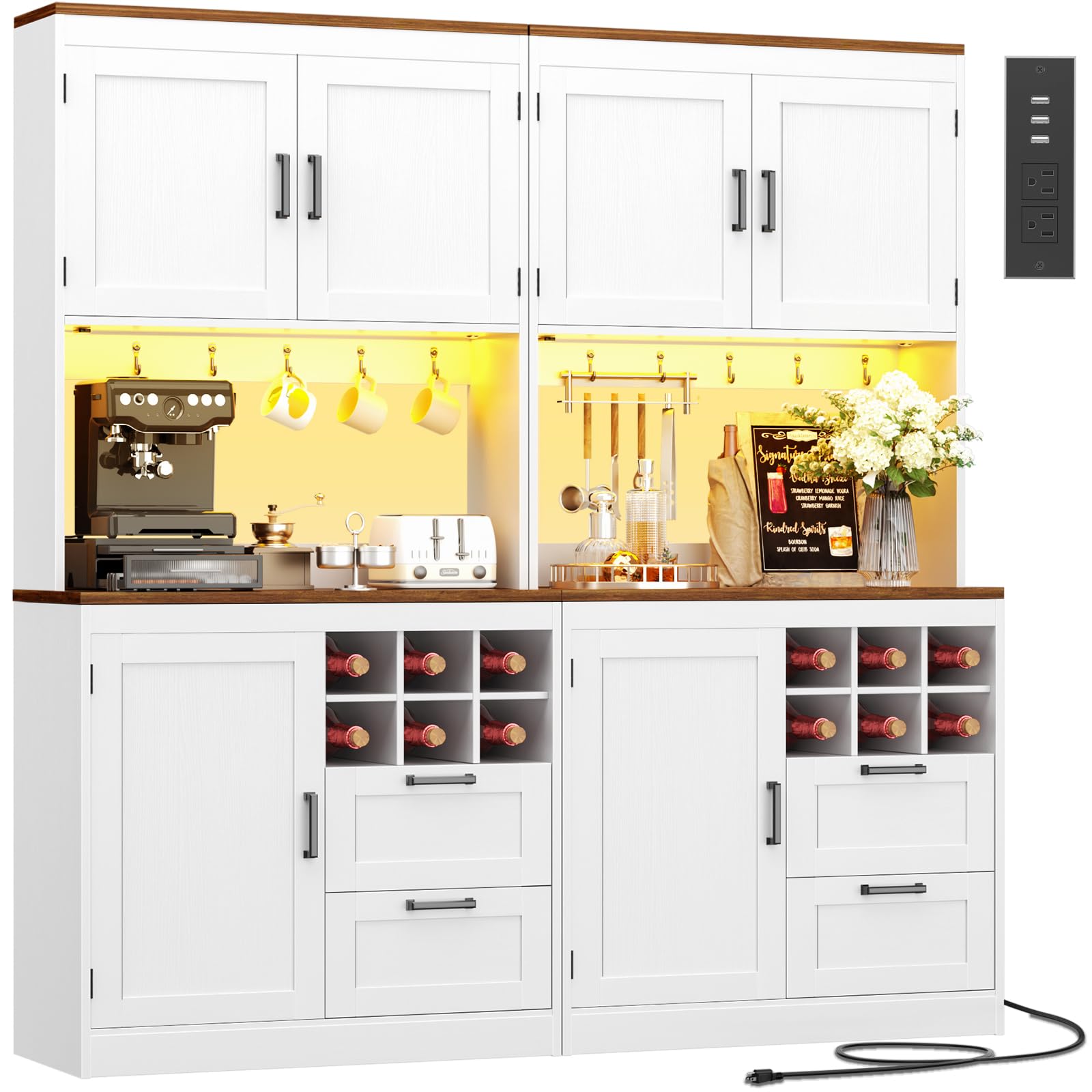 72" Tall Pantry Cabinet with LED Light & Outlet