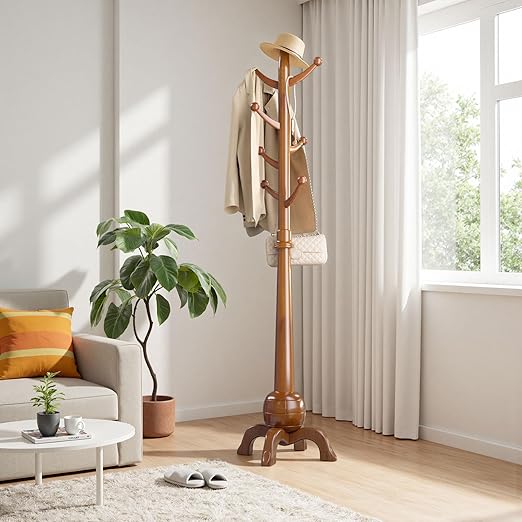 Freestanding Wooden Hall Tree with 8 Hooks