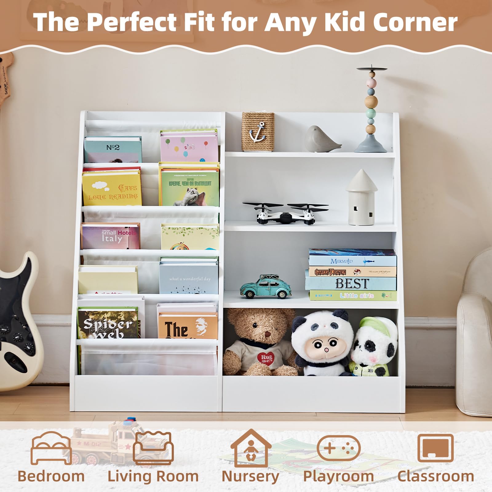 4 Tier Kids Bookshelf with Storage