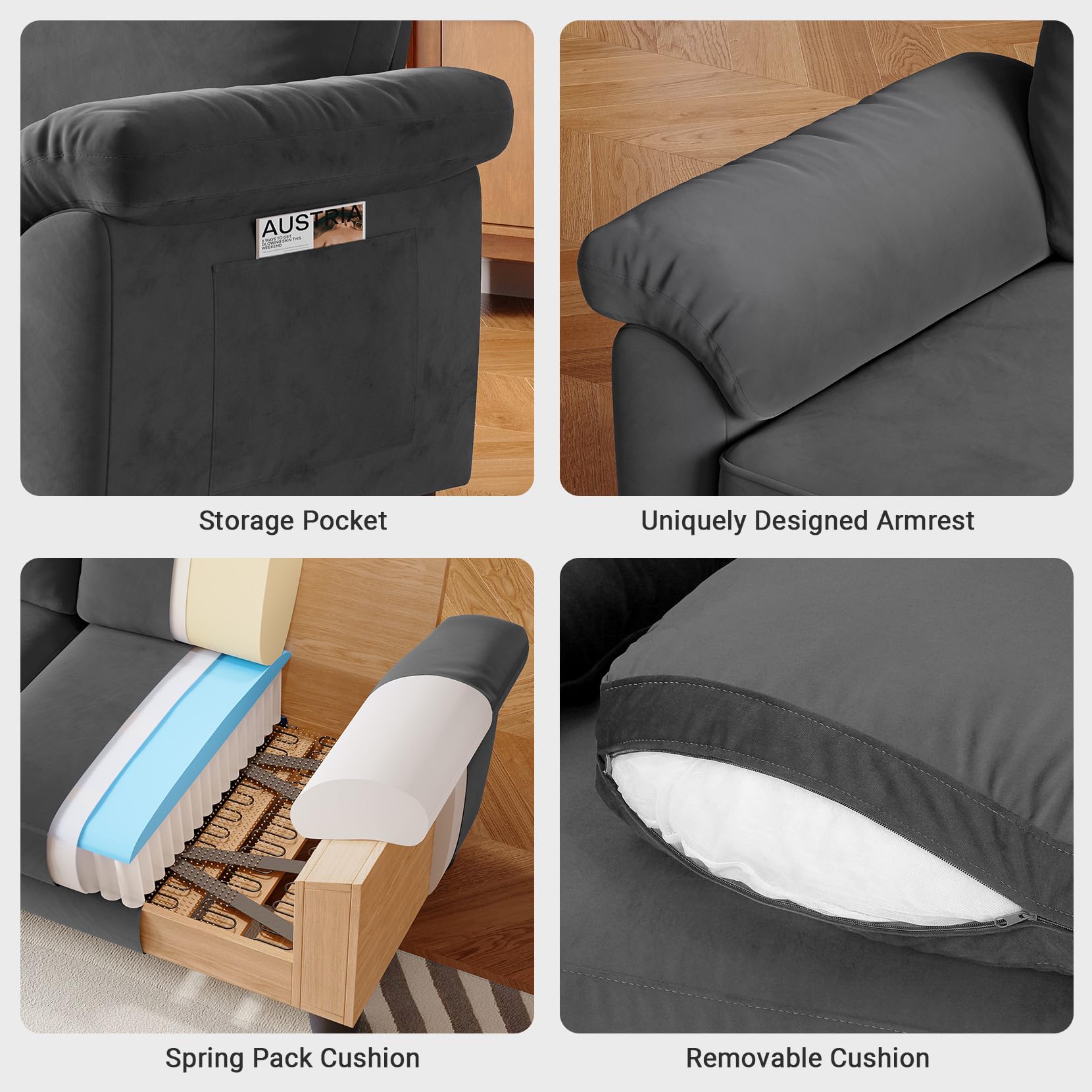 70" Velvet Sofa with Storage