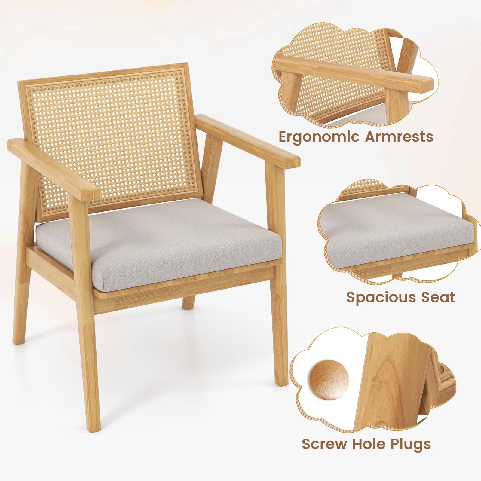 Rattan Accent Chair Set of 2 with Curved Backrest