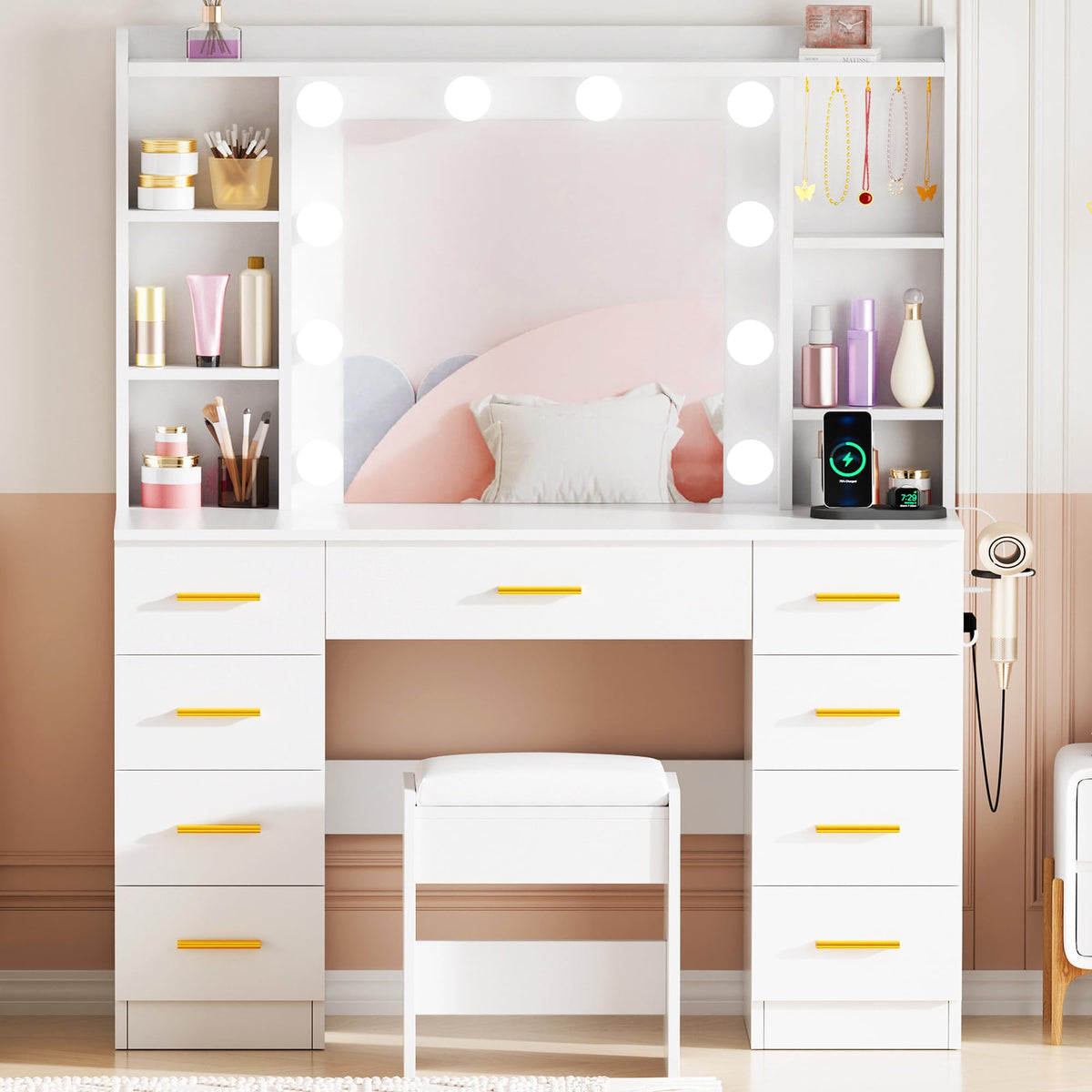 Makeup Vanity Desk with Lights and Mirror