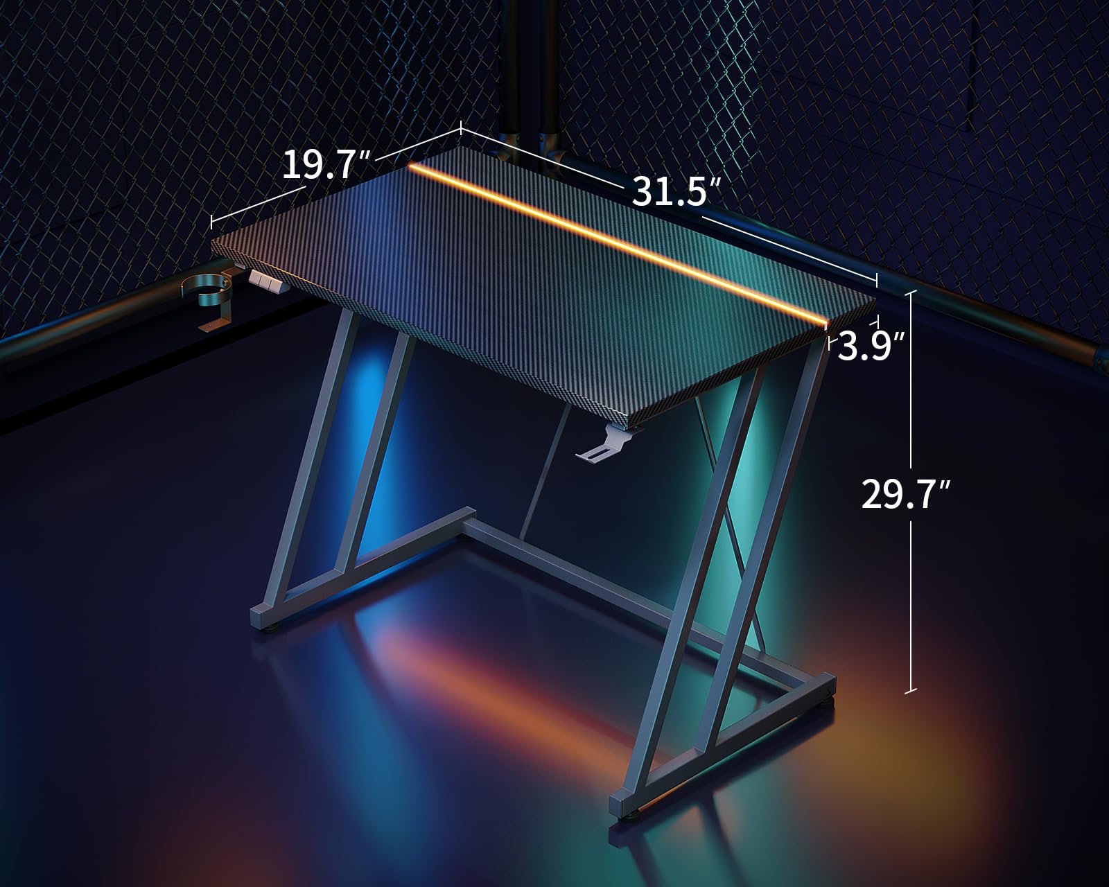 32 Inch Gaming Desk with LED Light and Carbon Fiber Texture
