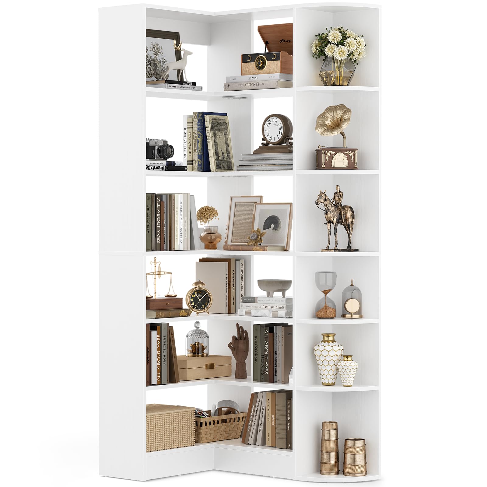 7-Tier Corner Bookshelf with Baffle