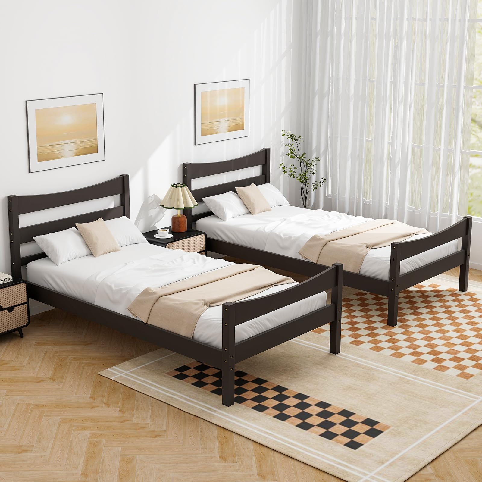 Wood Twin Bed Frame with Headboard