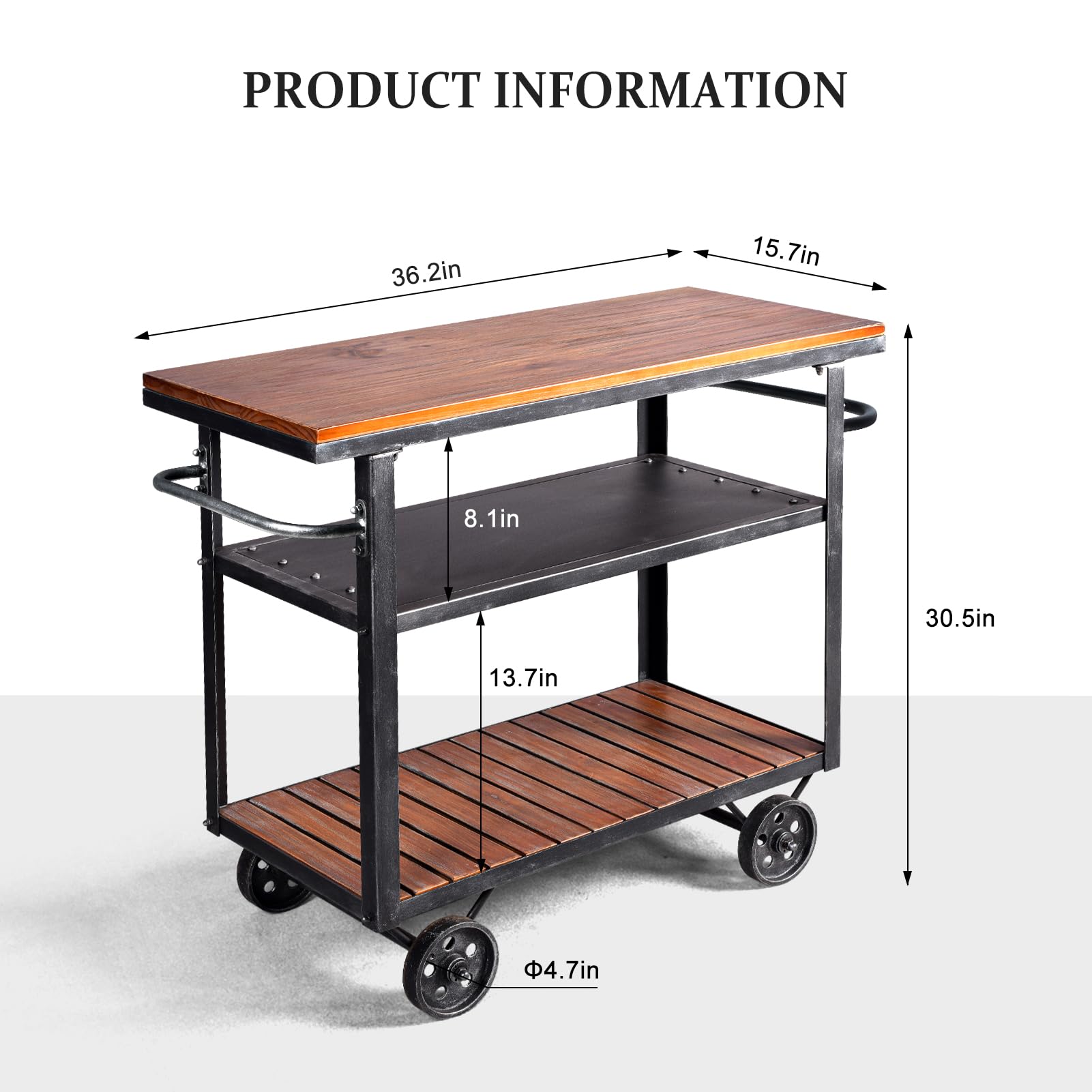 3-Tier Rolling Utility Cart with Wheels