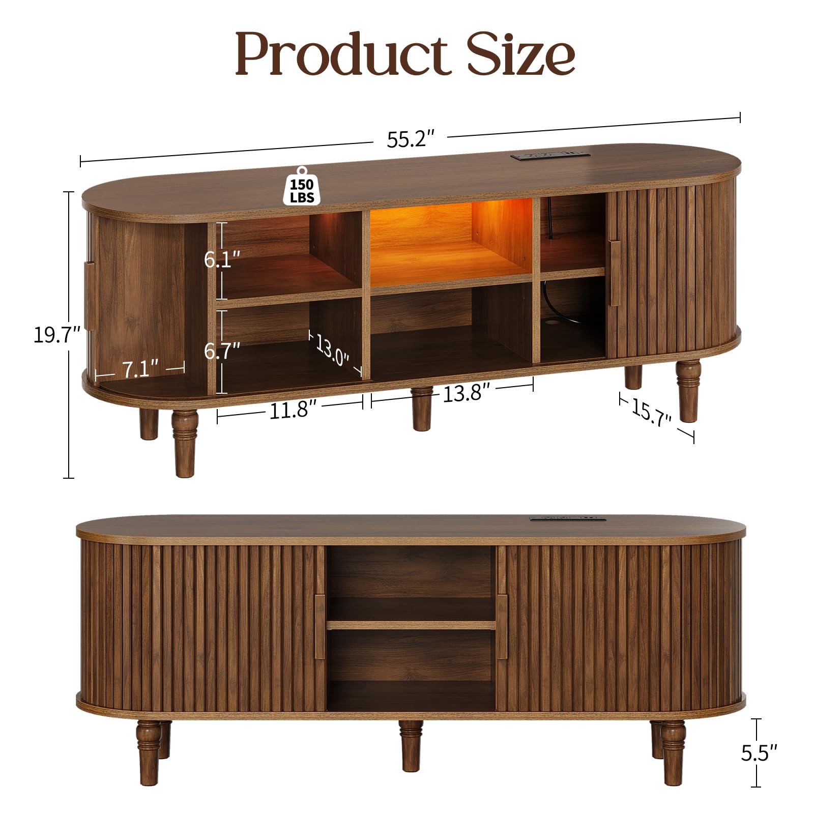 TV Console with Power Outlet and LED Lighting
