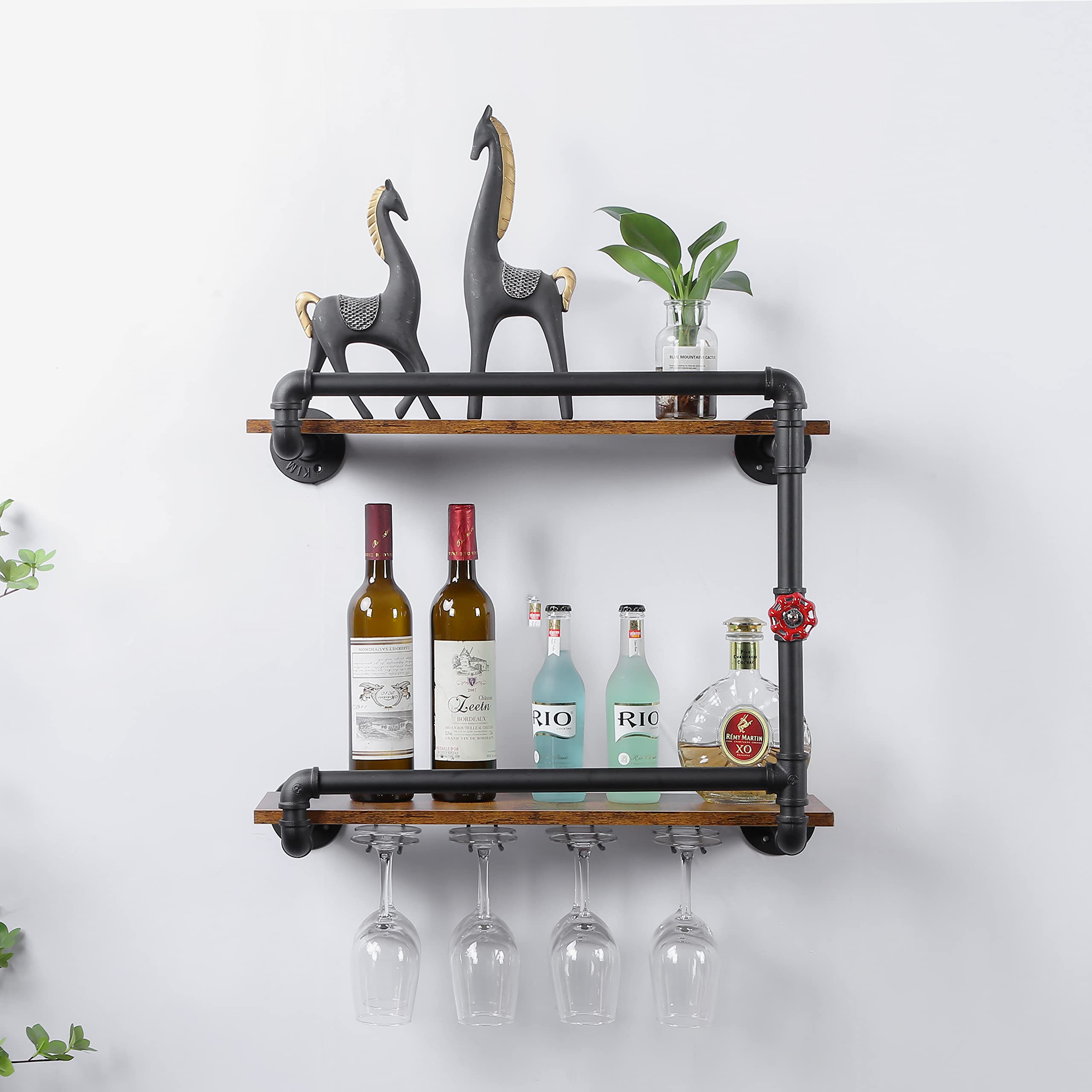 2-Tier Wall Mounted Wine Rack with Glass Holder