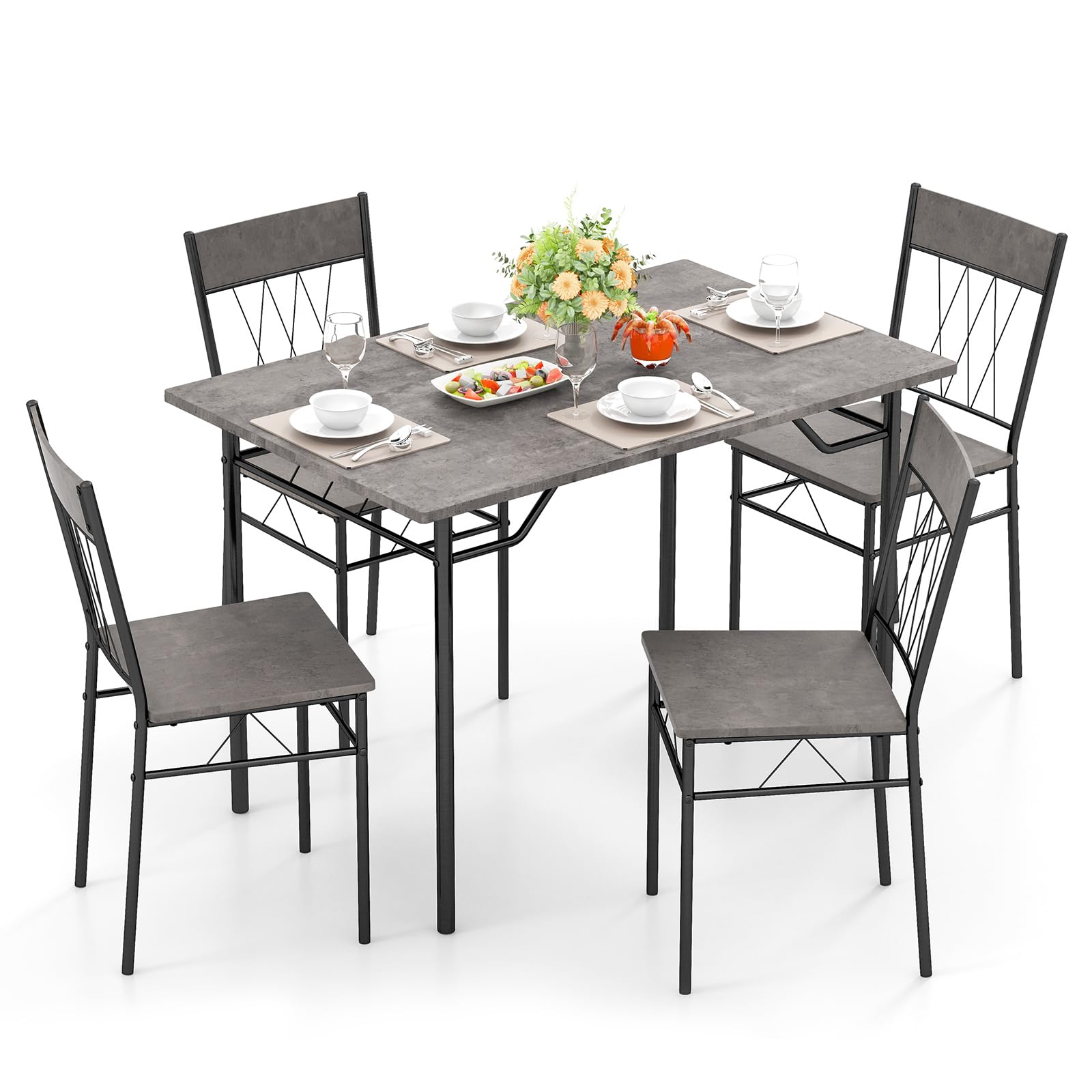 5-Piece Dining Table Set with Metal Frame