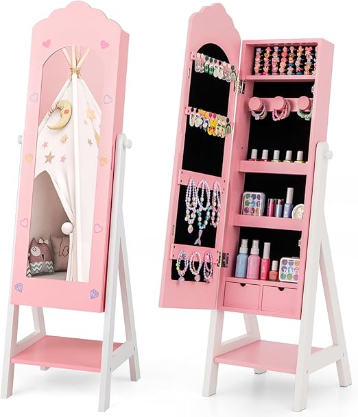 Kids Jewelry Armoire Cabinet with Full-Length Mirror