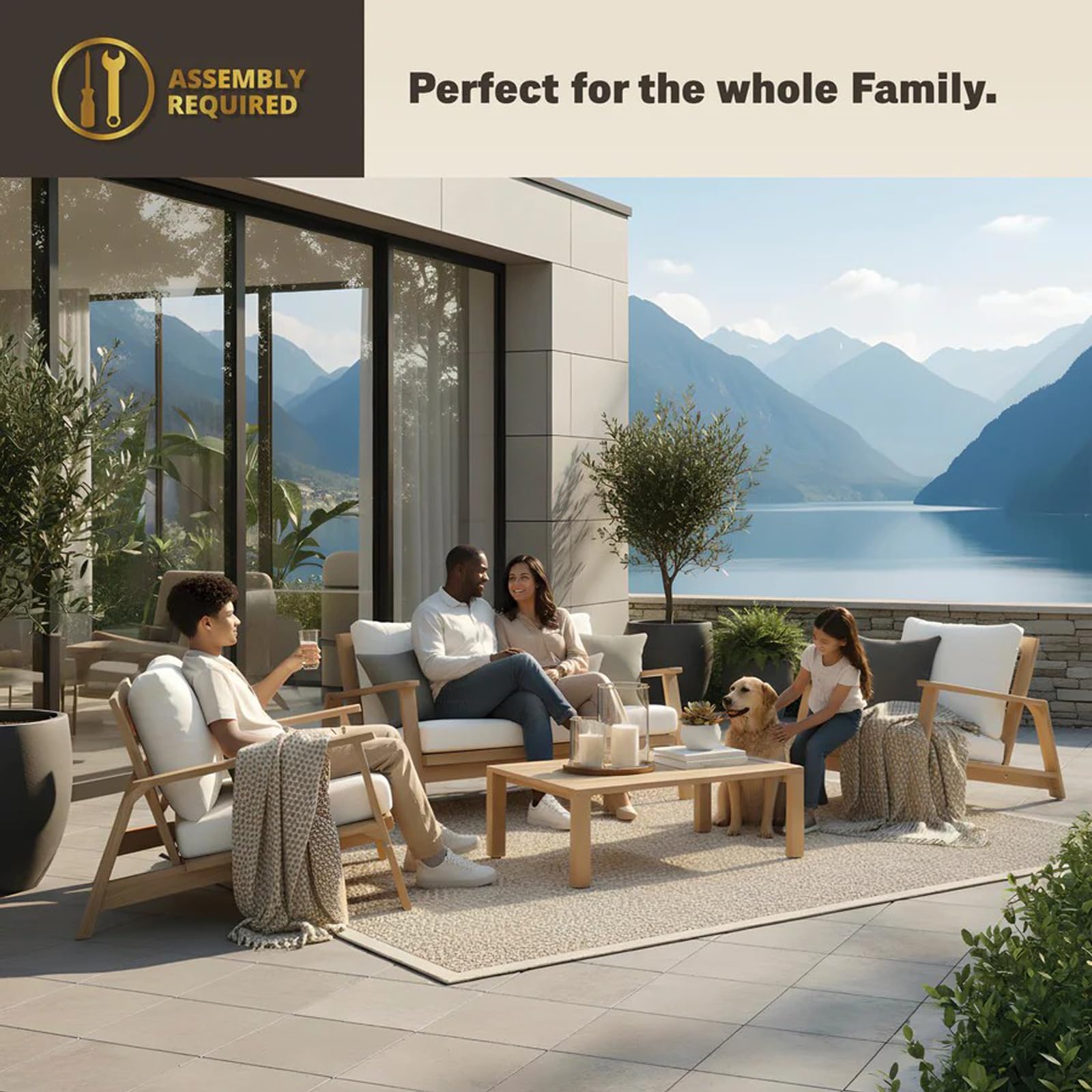 4-Piece Acacia Wood Outdoor Sectional Sofa Set