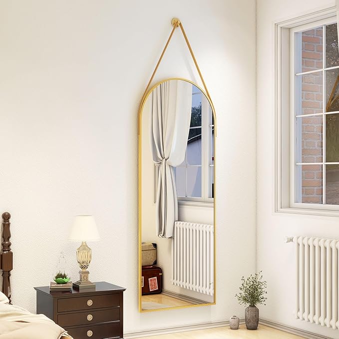 Full Length Oval Wall Mirror 16x48 with Leather Hanging Strap