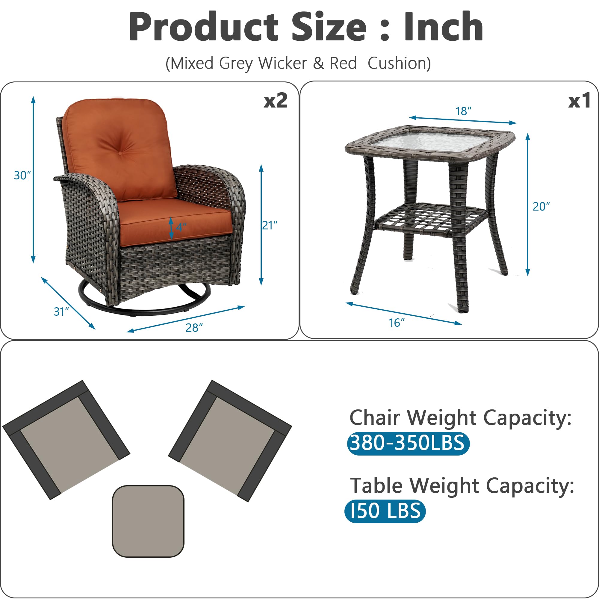 360° Swivel Rocker Patio Chairs Set of 2 with Cushions