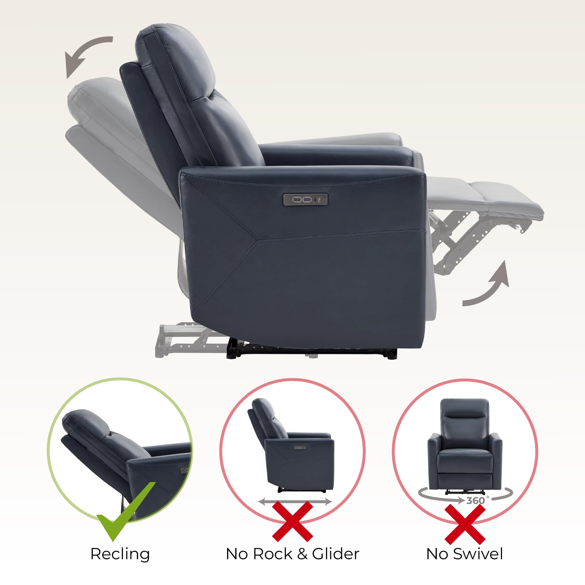 Genuine Leather Power Recliner Chair with Headrest