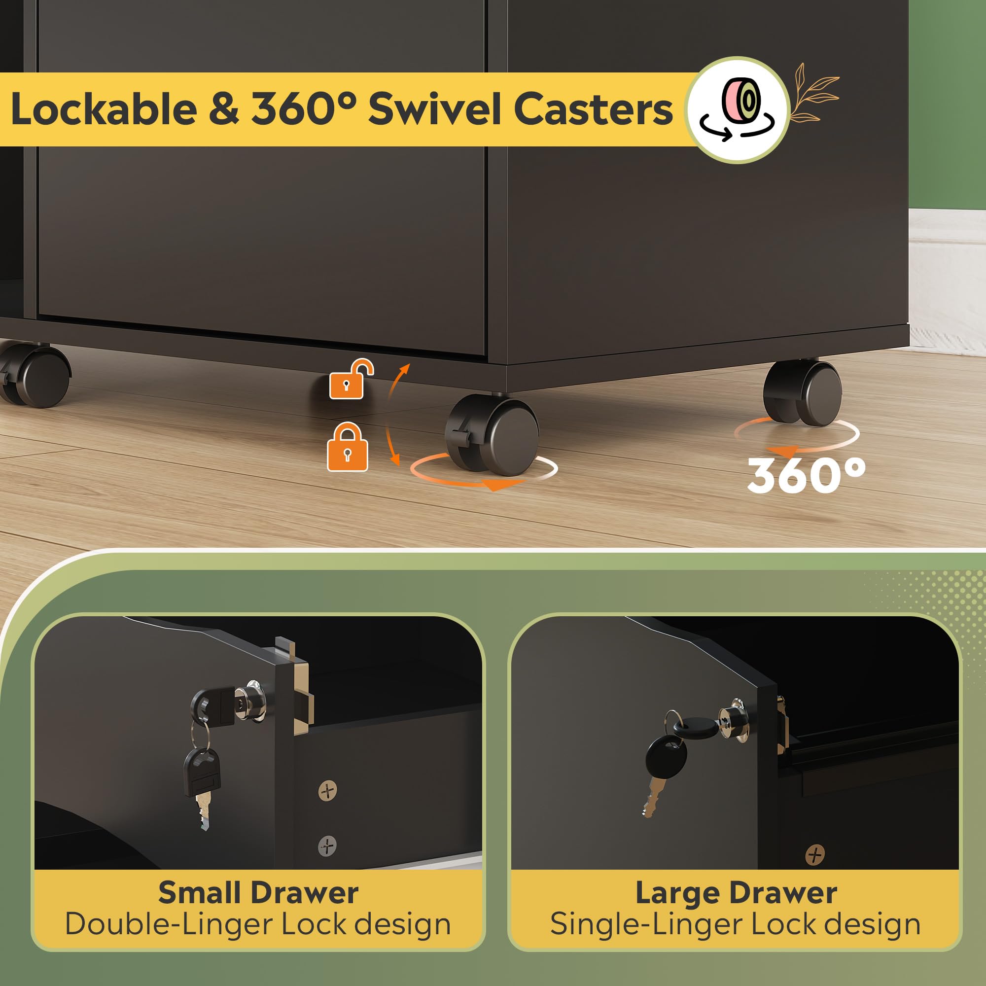 Mobile Filing Cabinet with Lock and Charging Station