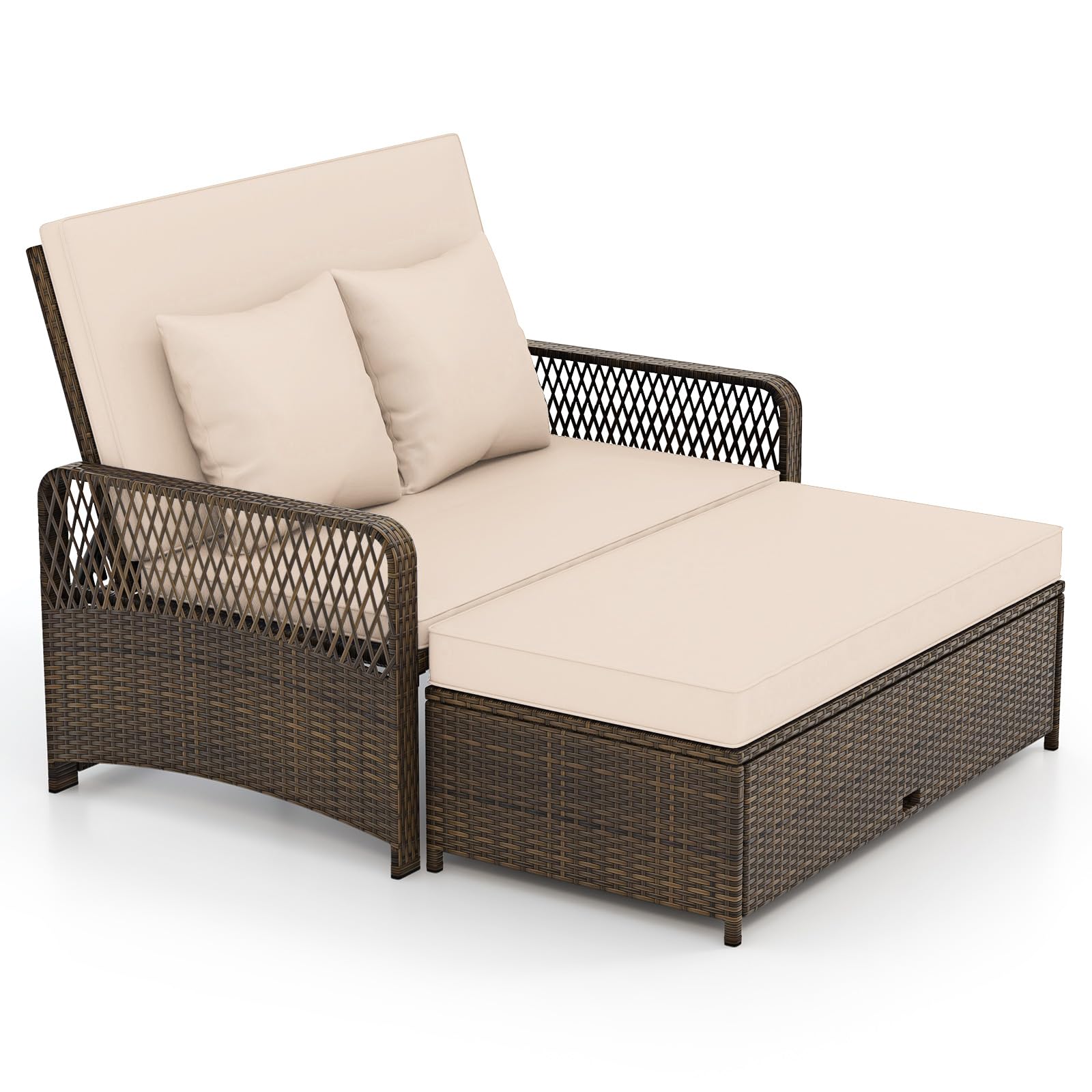Patio Rattan Daybed with Adjustable Backrest