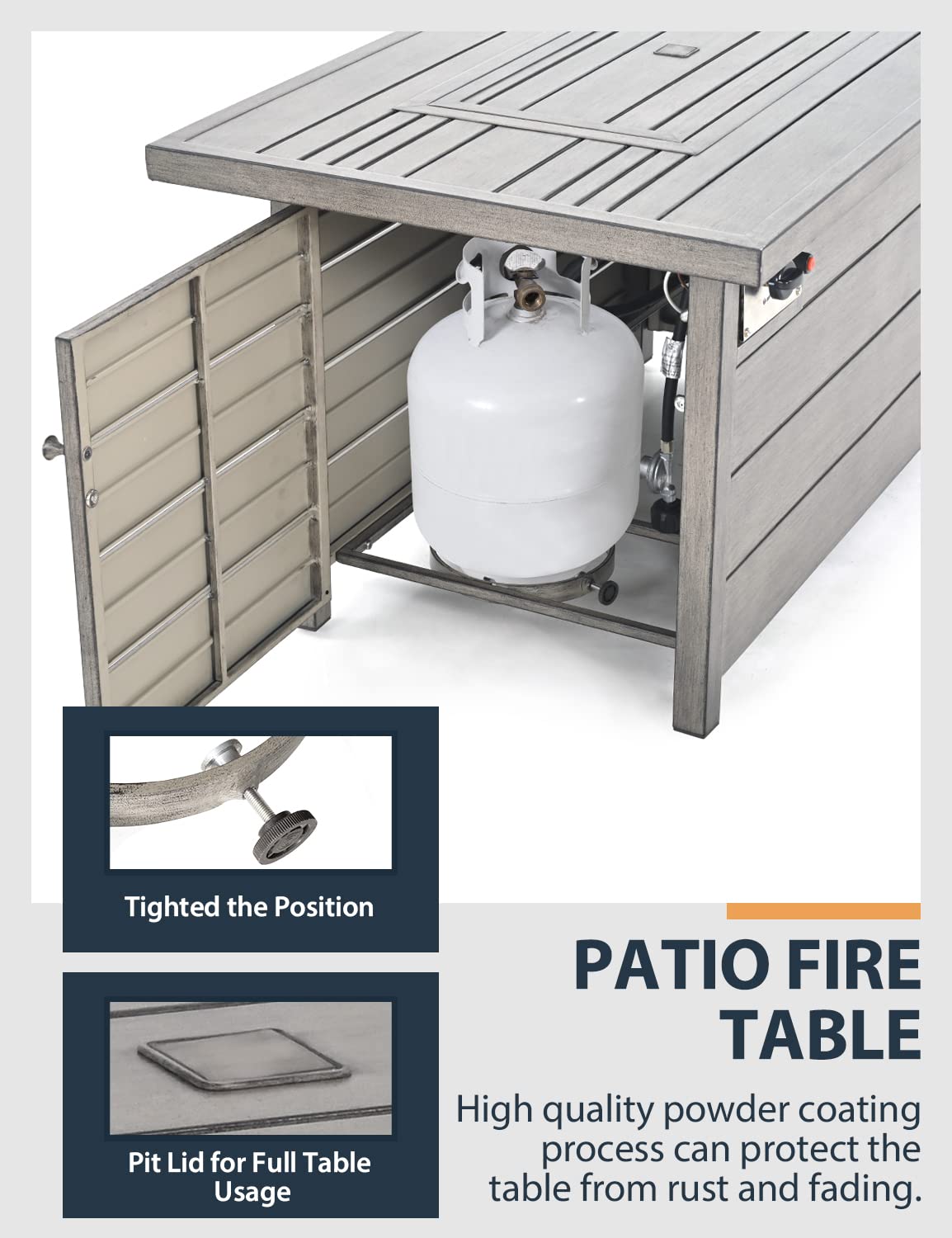 48-Inch Propane Fire Pit Table with Aluminum Slats