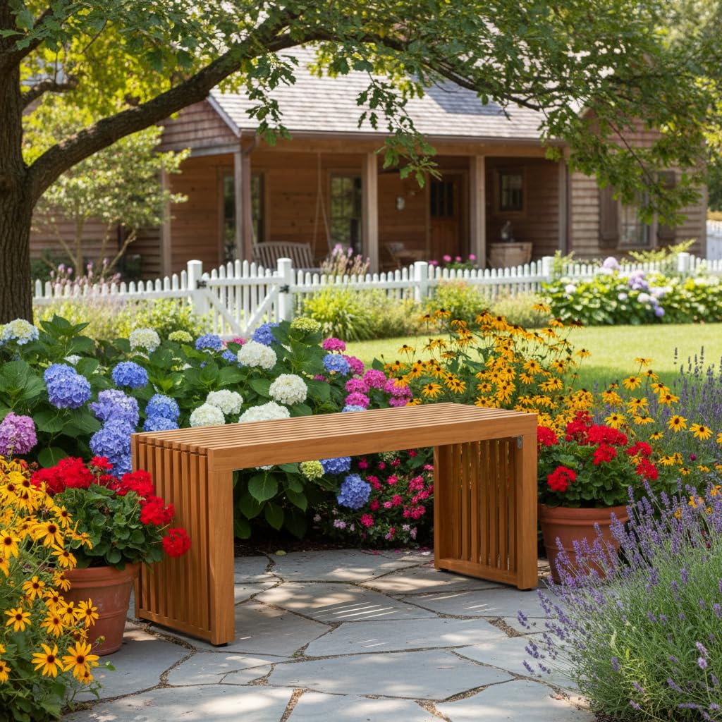 Acacia Wood Patio Bench 36 Inch Outdoor Seating
