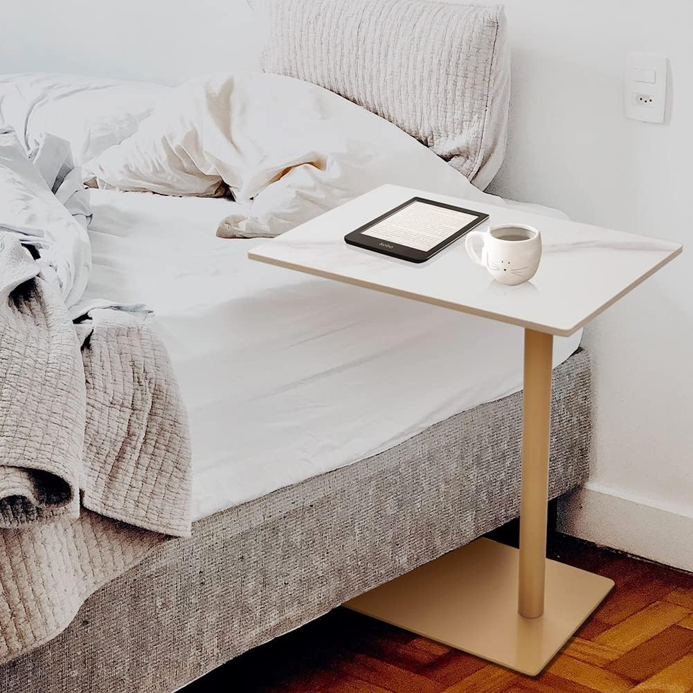 C Shaped End Table with Marble Top