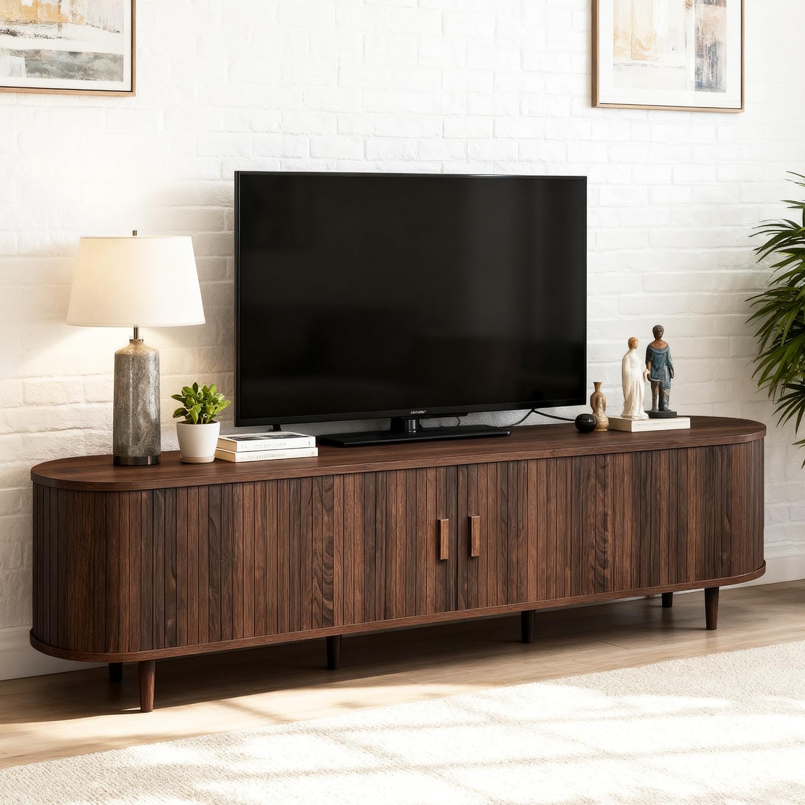 70" Mid Century Modern TV Stand with Sliding Doors