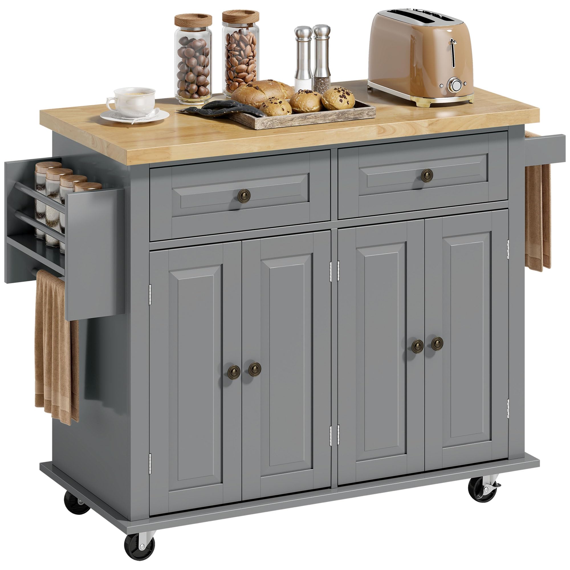 Kitchen Island Cart with Rubber Wood Top