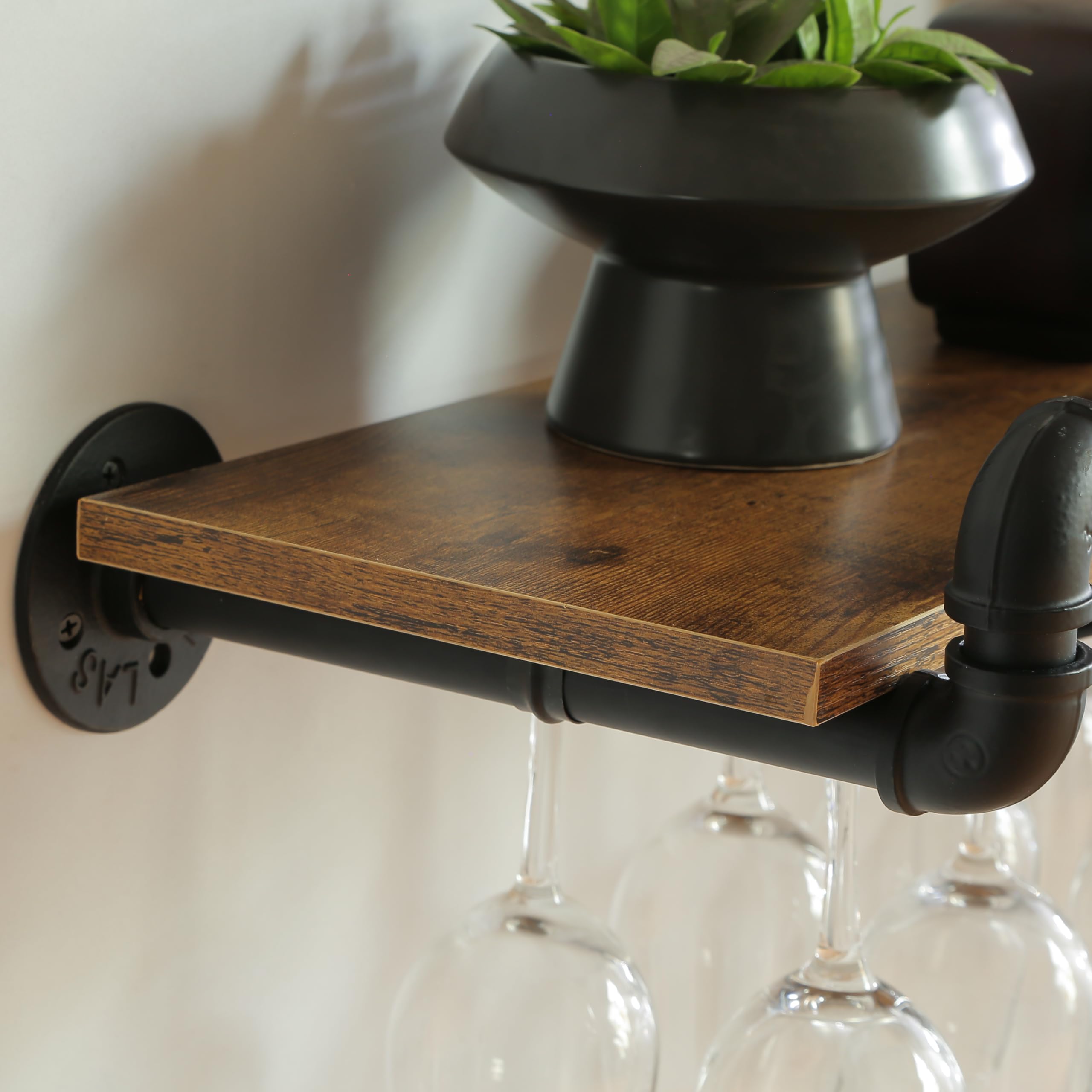 Wall Mounted Wine Rack 2 Tier with Glass Holder