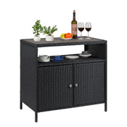 Outdoor Wicker Storage Cabinet with 2-Door and Shelf