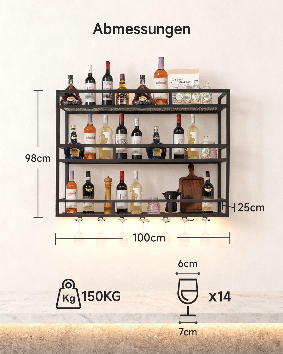 Wall Mounted Wine Rack with LED Light