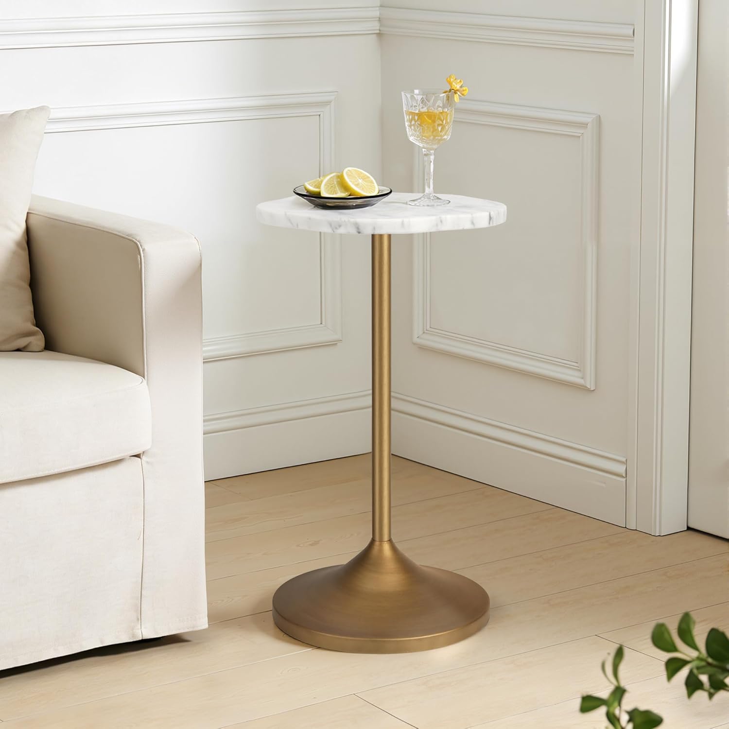 Marble Pedestal Side Table Round End Table