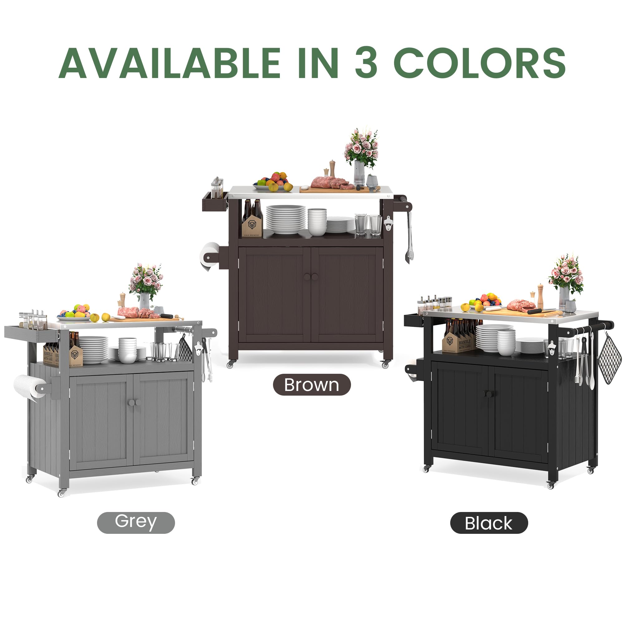 Weatherproof Outdoor Kitchen Island with Stainless Steel Top
