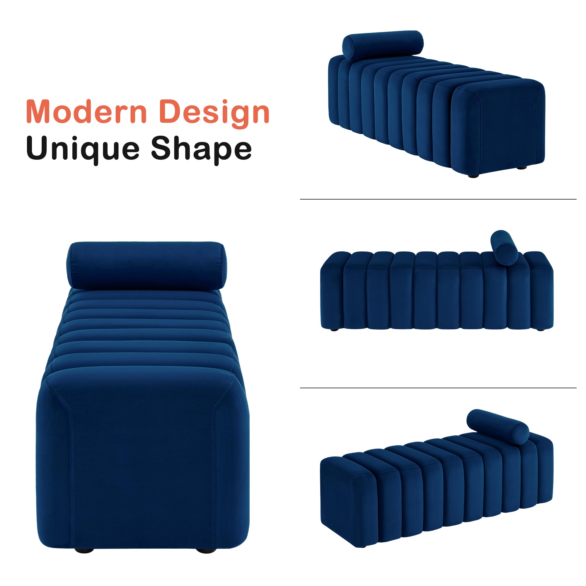54" Velvet Ottoman Bench - Blue