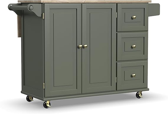 Mobile Kitchen Island Cart with Drop Leaf Breakfast Bar