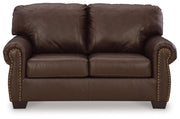 Traditional Leather Loveseat with Nailhead Trim