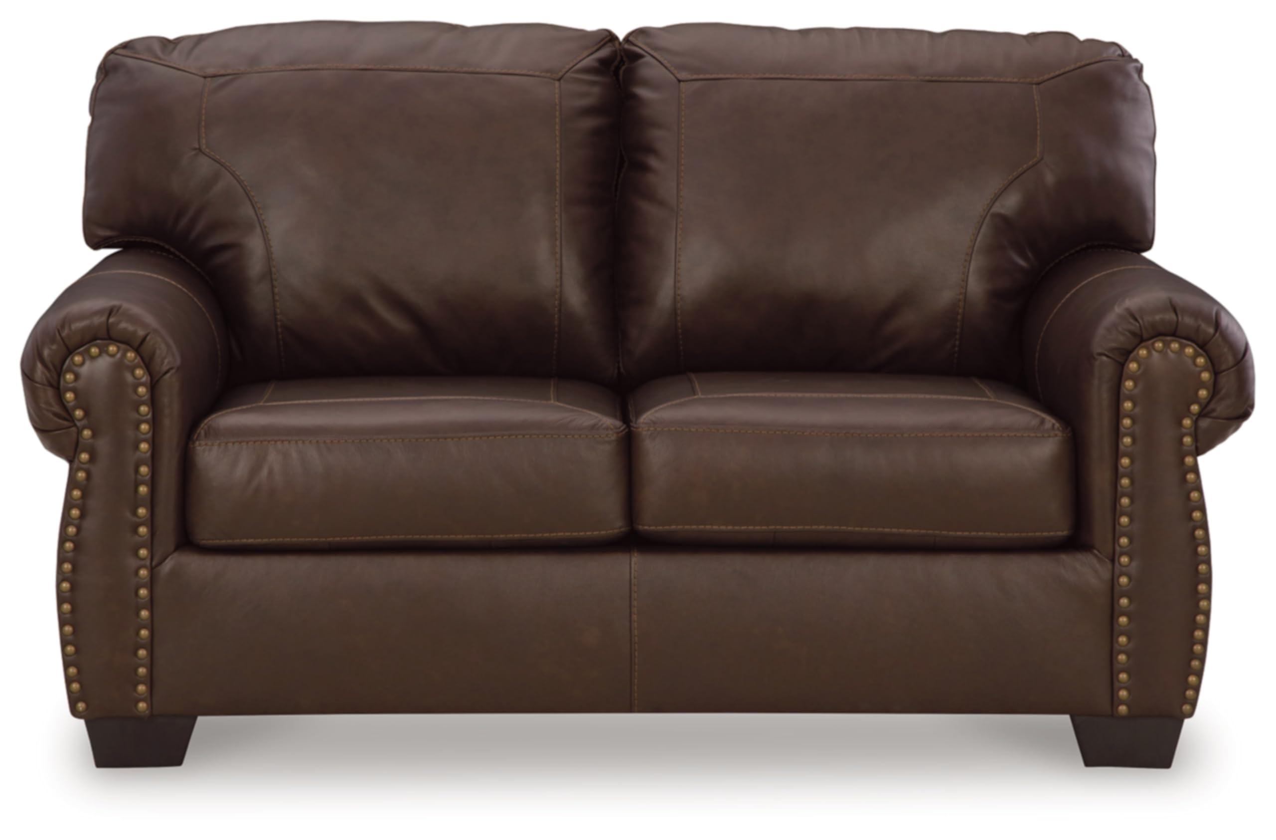 Traditional Leather Loveseat with Nailhead Trim
