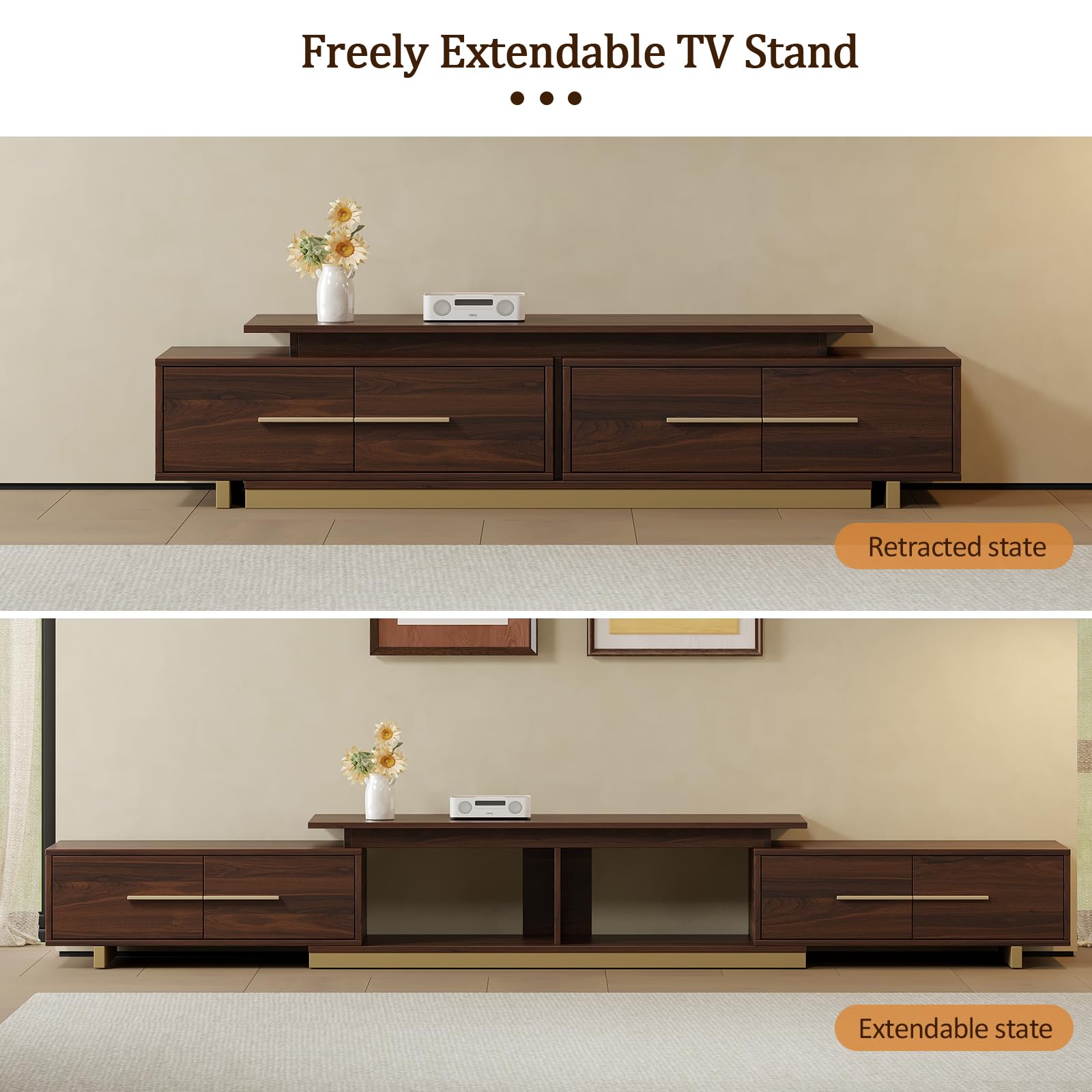 Extendable TV Stand with 4 Drawers