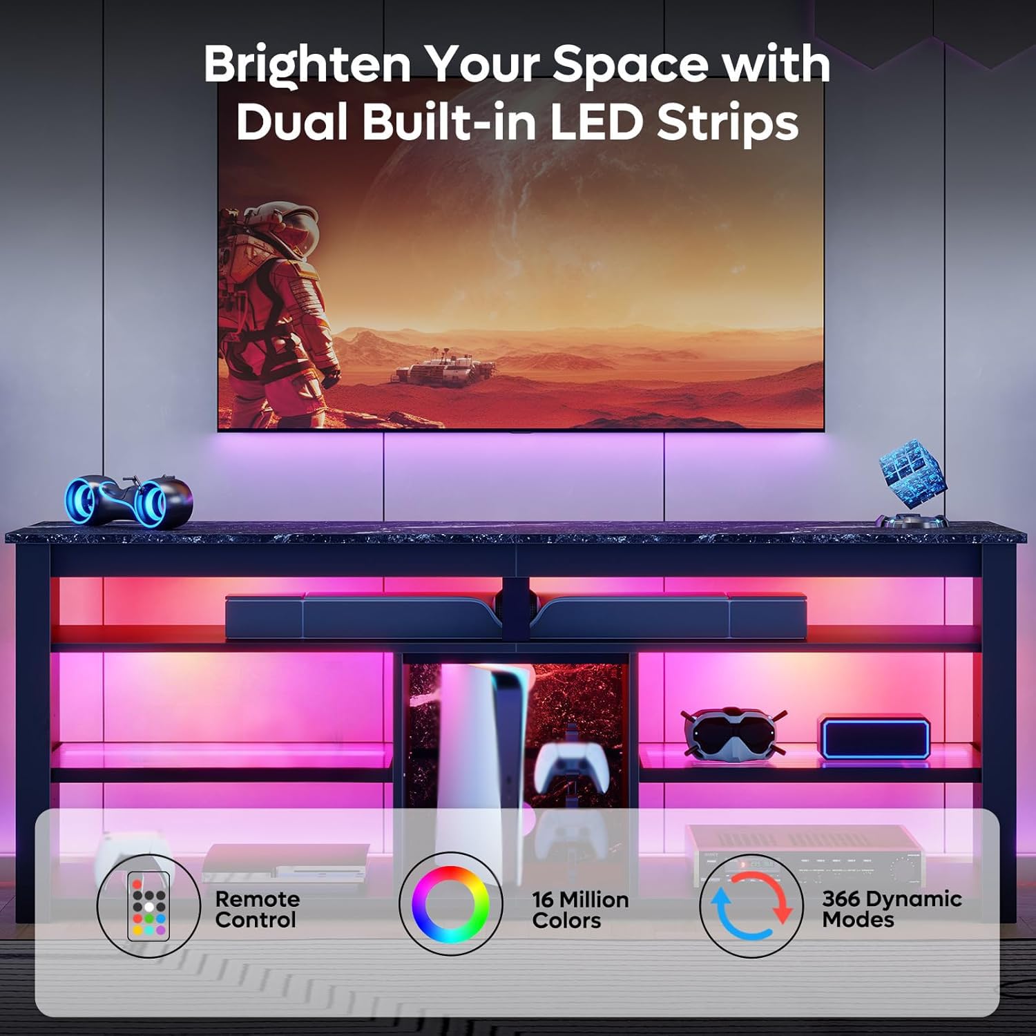 63" LED TV Stand with Gaming Storage