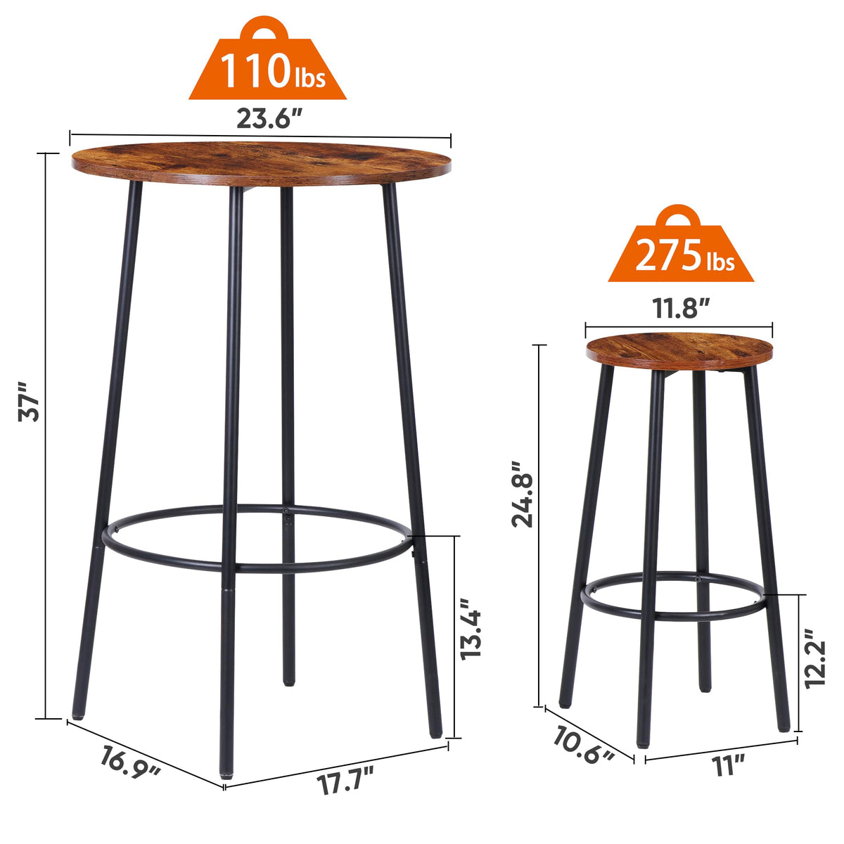 Round Pub Dining Set 3 Piece with Counter Height Bar Stools