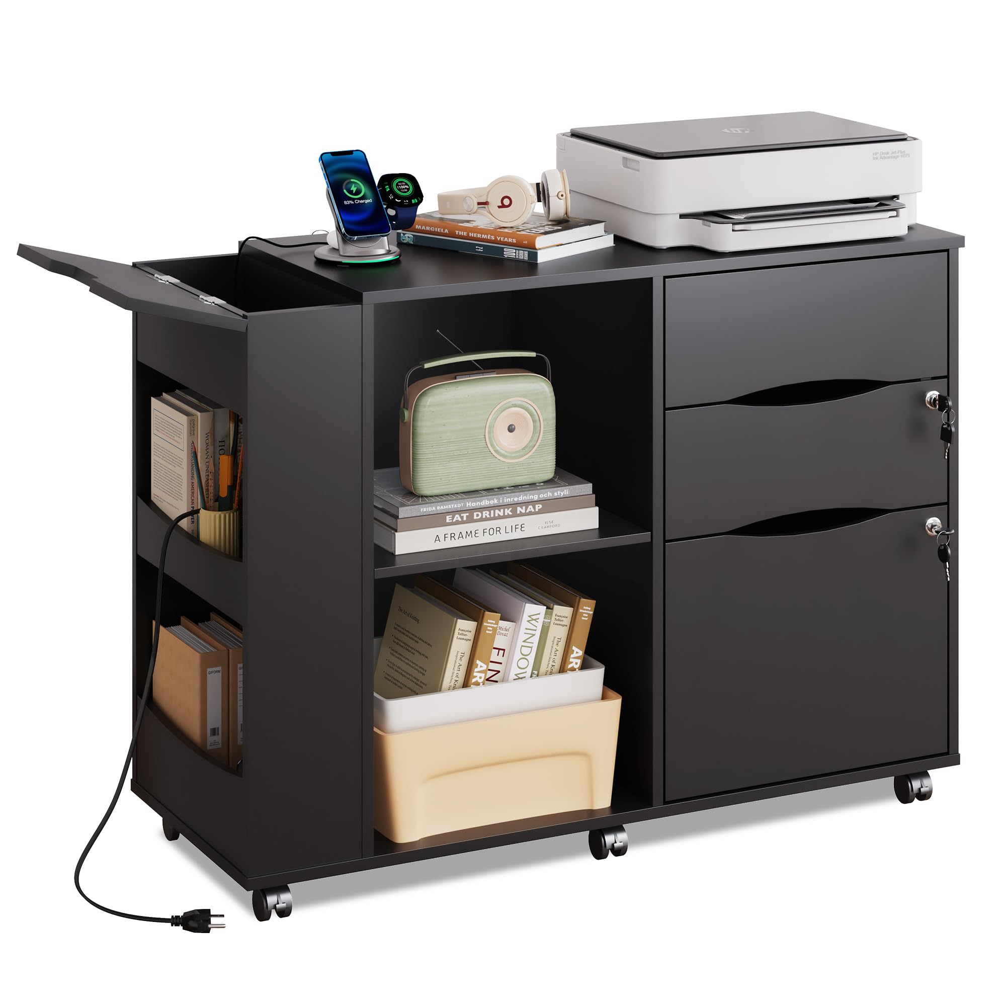 Mobile Filing Cabinet with Lock and Charging Station