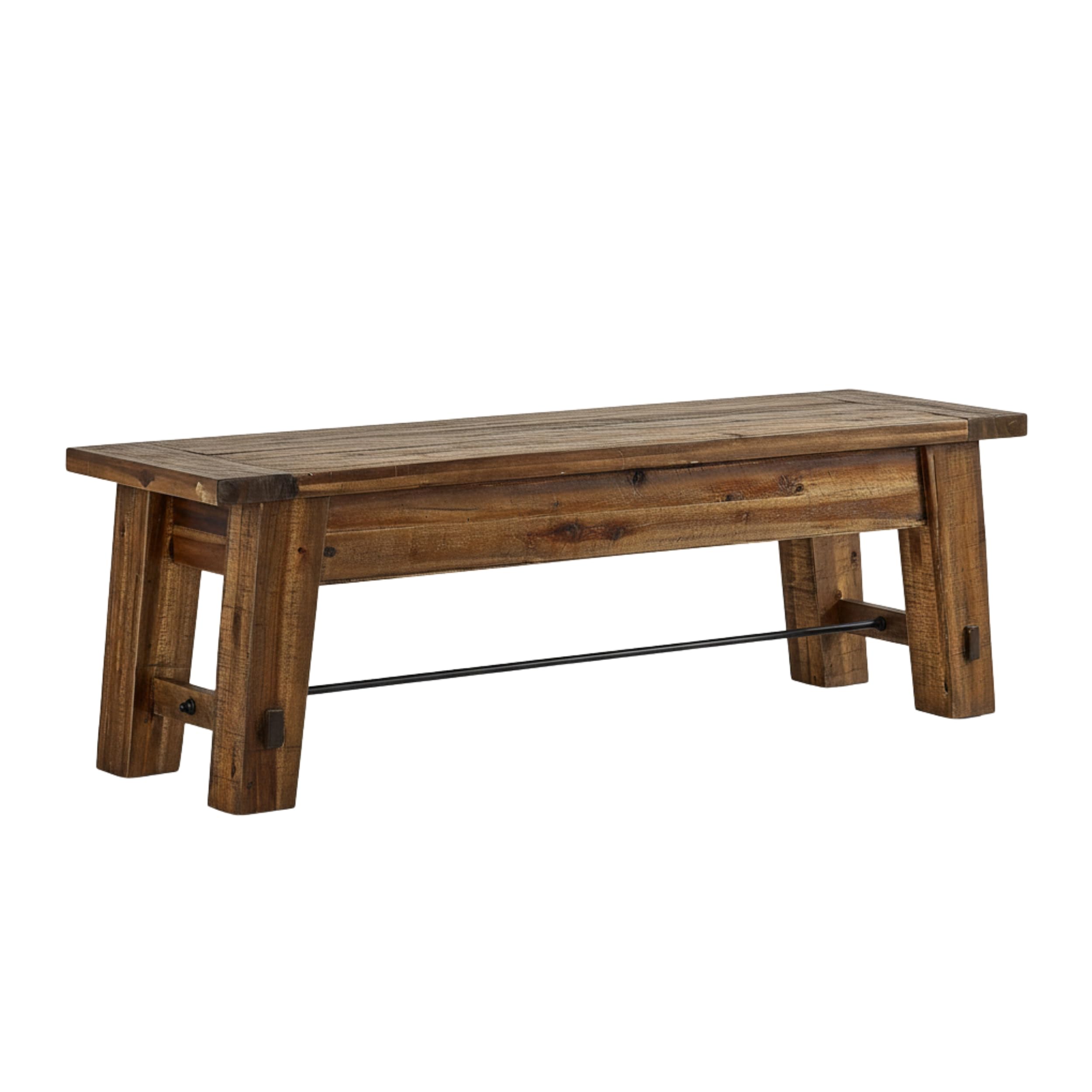 60 Inch Solid Wood Entryway Bench with Metal Accent Bar