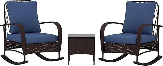 3 Piece Wicker Patio Furniture Set with Rocking Chairs