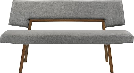 Channell Wood Dining Bench in Walnut Finish with Orange Fabric