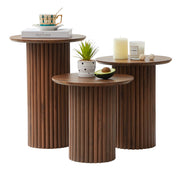 Round Nesting Coffee Table Set of 3 - Mid Century Modern Fluted End Tables