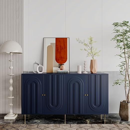 Modern Green Lacquered 4-Door Wooden Sideboard Cabinet