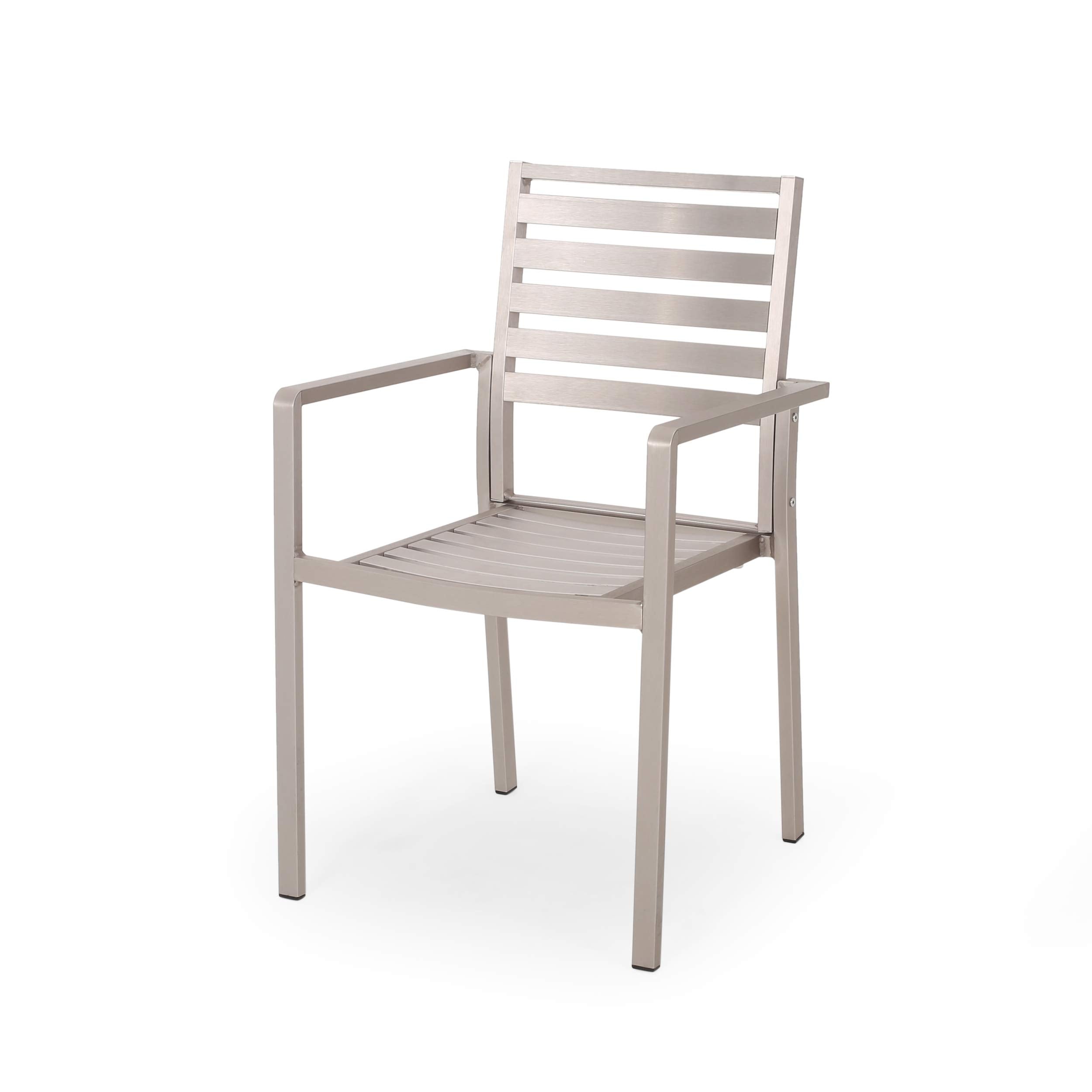 GDFStudio Outdoor Modern Aluminum Dining Chair (Set of 2), Silver
