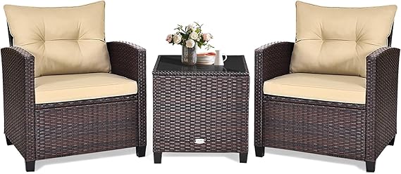 3 Piece Patio Furniture Set with Cushions